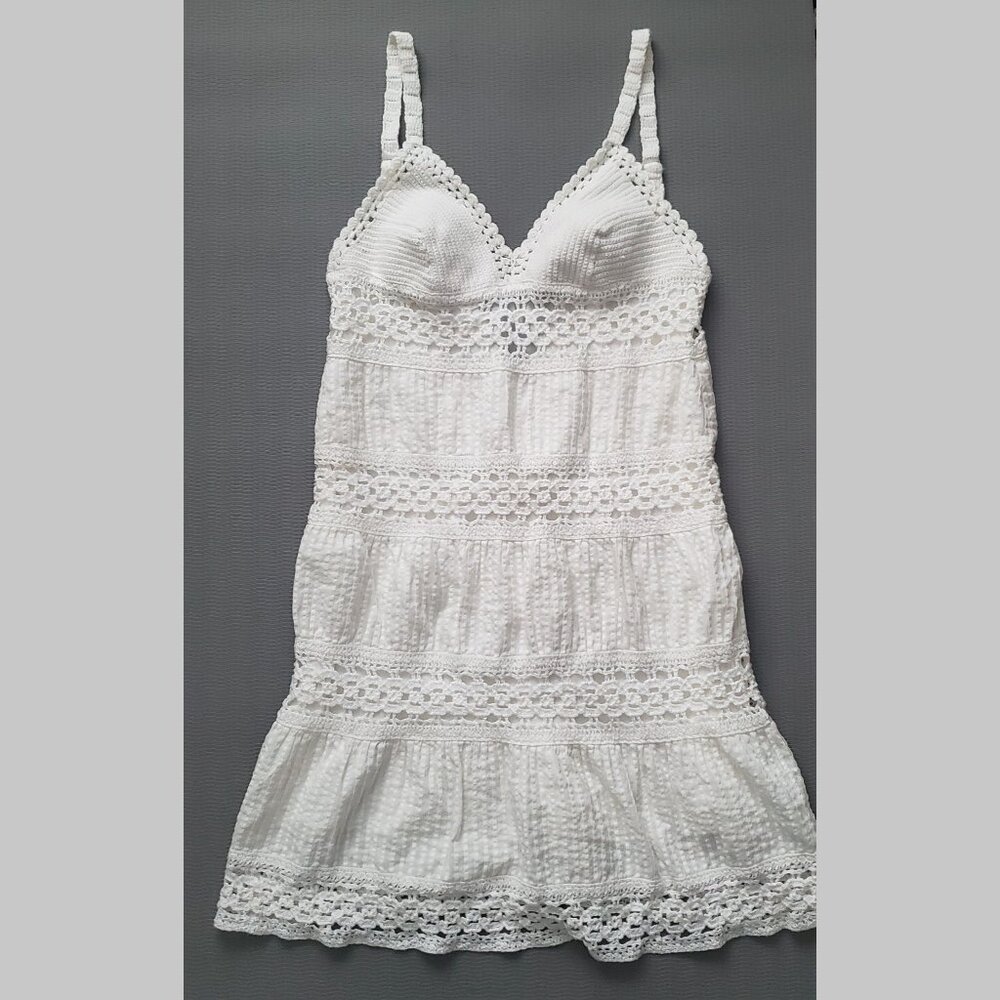 BCBGMAXAZRIA White Crotchet Tiered Dress
